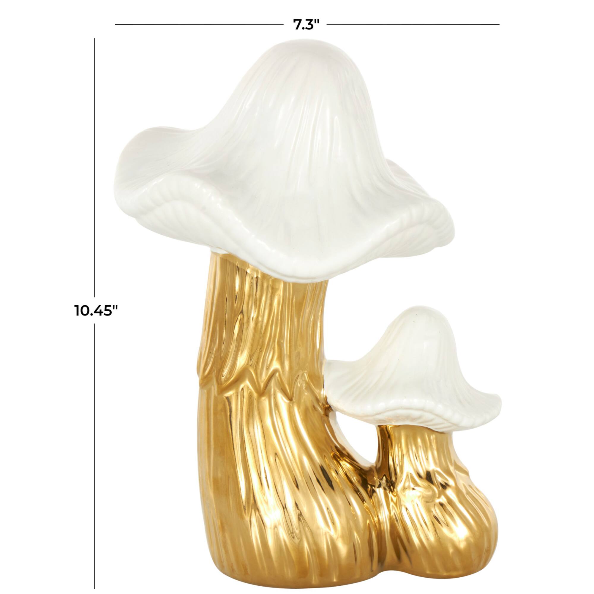 10.5" Ceramic Mushroom Sculpture with White Tops and Textured Grooves